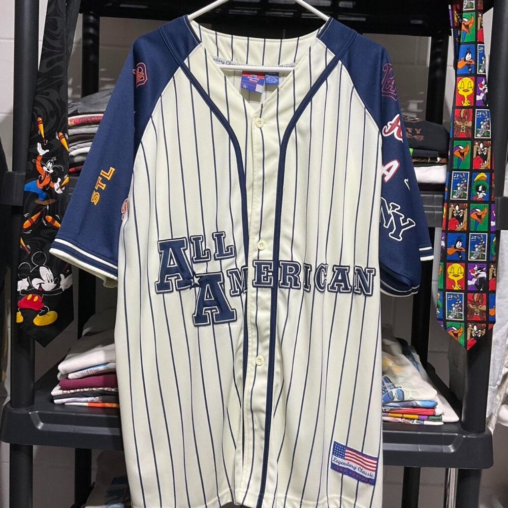 White and blue vintage All American baseball jersey baseball